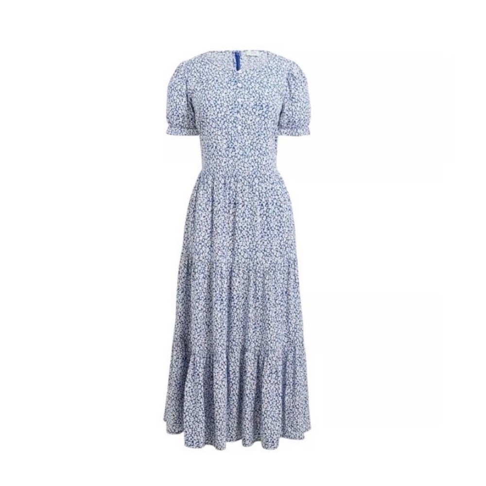 M6 J Crew Ditzy Blue Floral Tiered
Maxi Dress Short Sleeve Midi‎